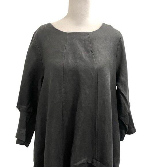 Catharina 100% Linen Minimalist Lagenlook Modern Goth Midi Dress Black size XL - Picture 2 of 14